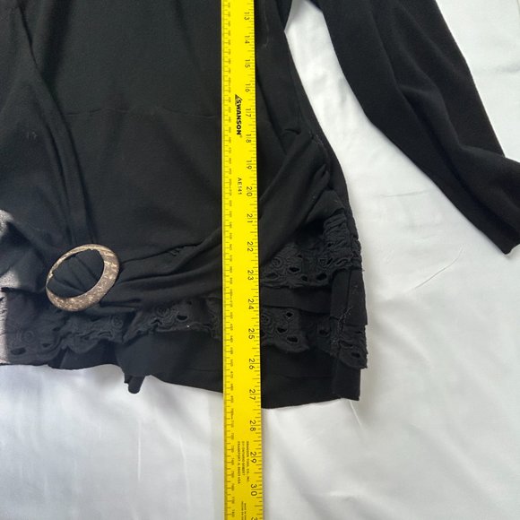 Lavena Tunic Top Women‎ Large Black Asymetric Shirt Blouse Buckle Eyelet Trim - Picture 14 of 16